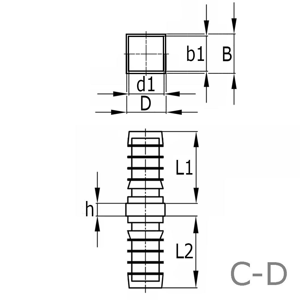 Def Qual 1d2 Verpas - Steckverbinder PA 2-teilig 30x30x1,5 1D2 mit stahlkern - ohne