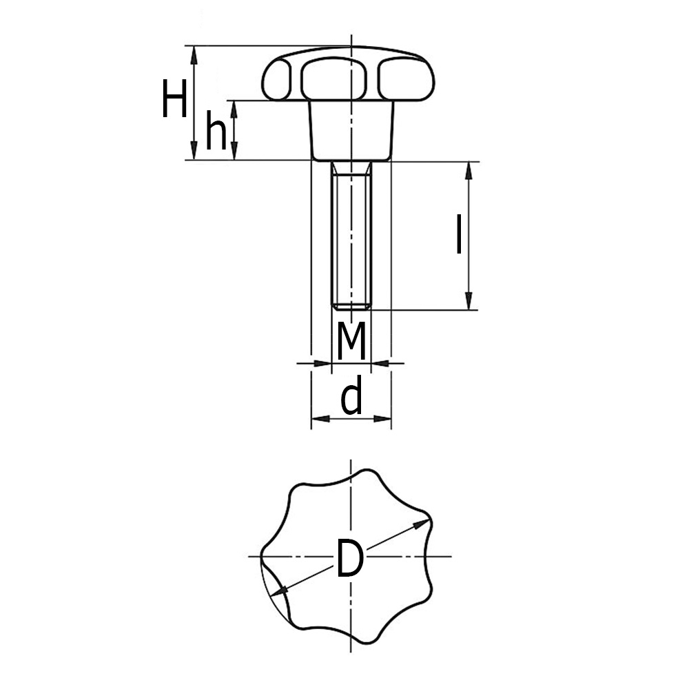 Durchmesser 63mm / Gewinde M12x35 Duroplast Sterngriffschraube 