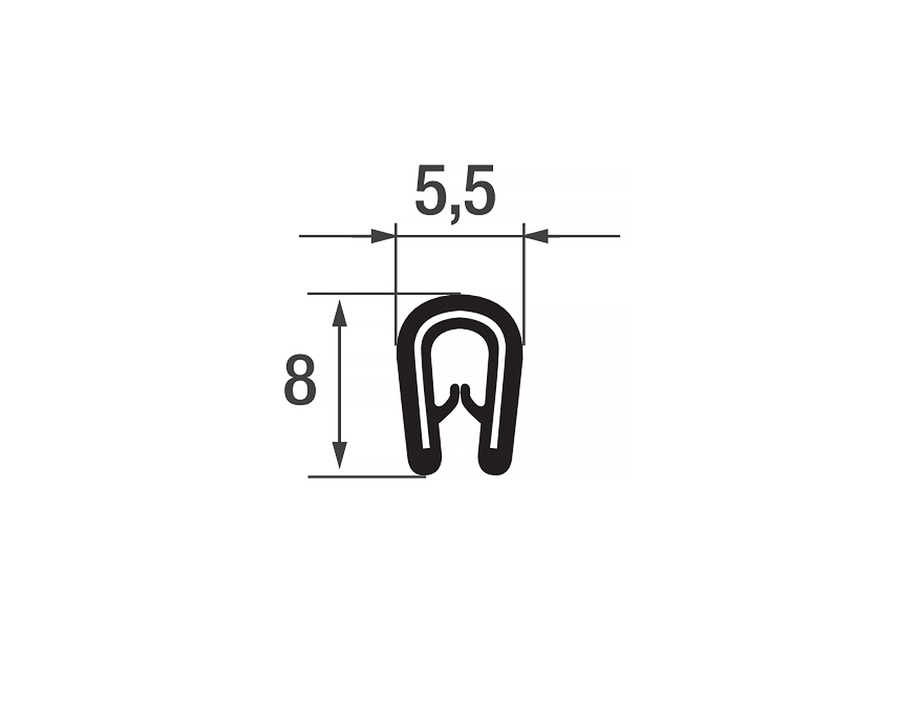 Kantenschutzprofil 8x5,5mm - PVC mit Stahlklemmband - Klemmbereich 0,8-1,5mm