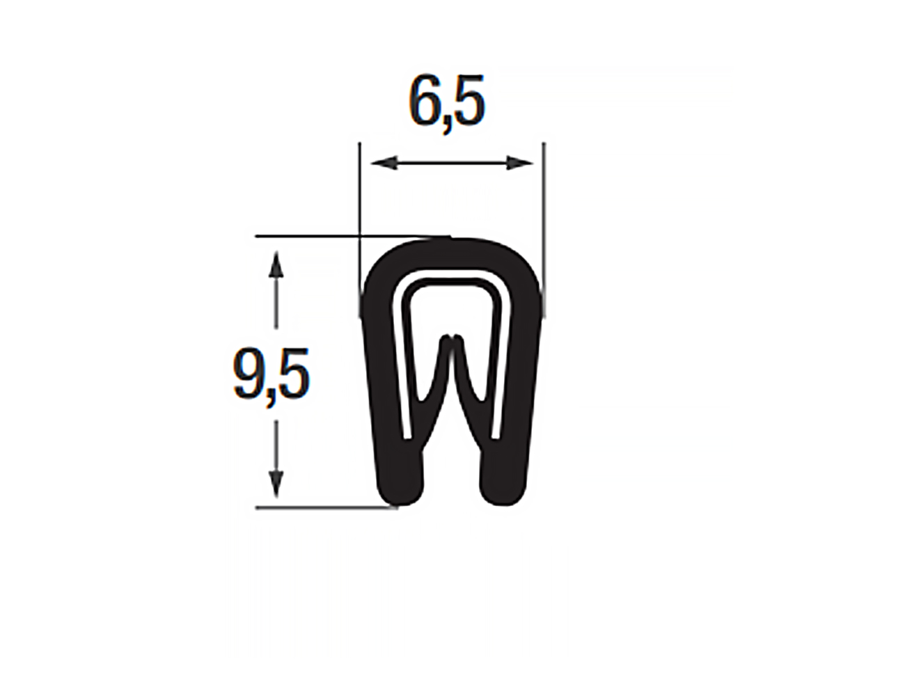 Kantenschutzprofil 9,5x6,5mm - PVC mit Stahlklemmband - Klemmbereich 1-2mm