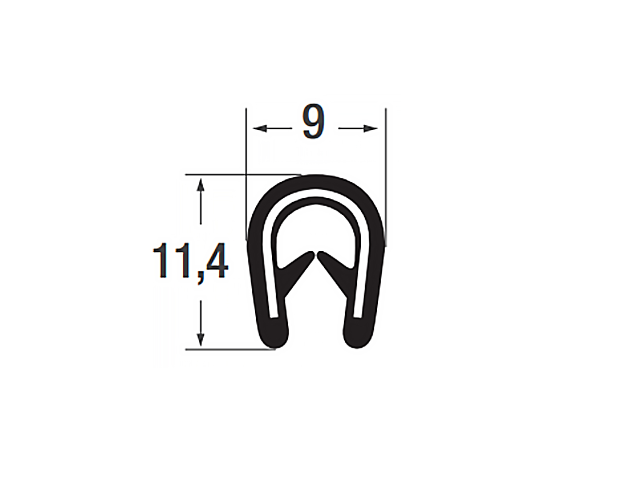 Kantenschutzprofil 11,4x9mm - PVC mit Stahlklemmband - Klemmbereich 2-4mm
