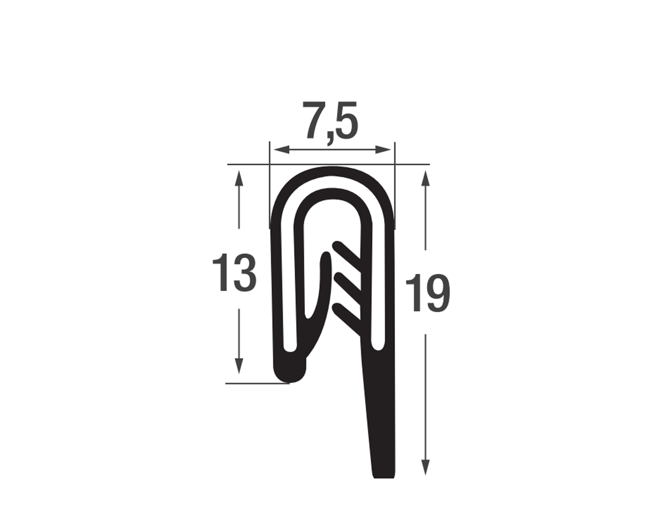 Kantenschutzprofil 13/19x7,5mm - PVC mit Stahlklemmband - Klemmbereich 1,5-2mm