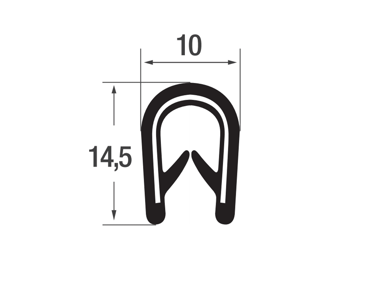 Kantenschutzprofil 14,5x10mm - EPDM mit Stahlklemmband - Klemmbereich 1-4mm