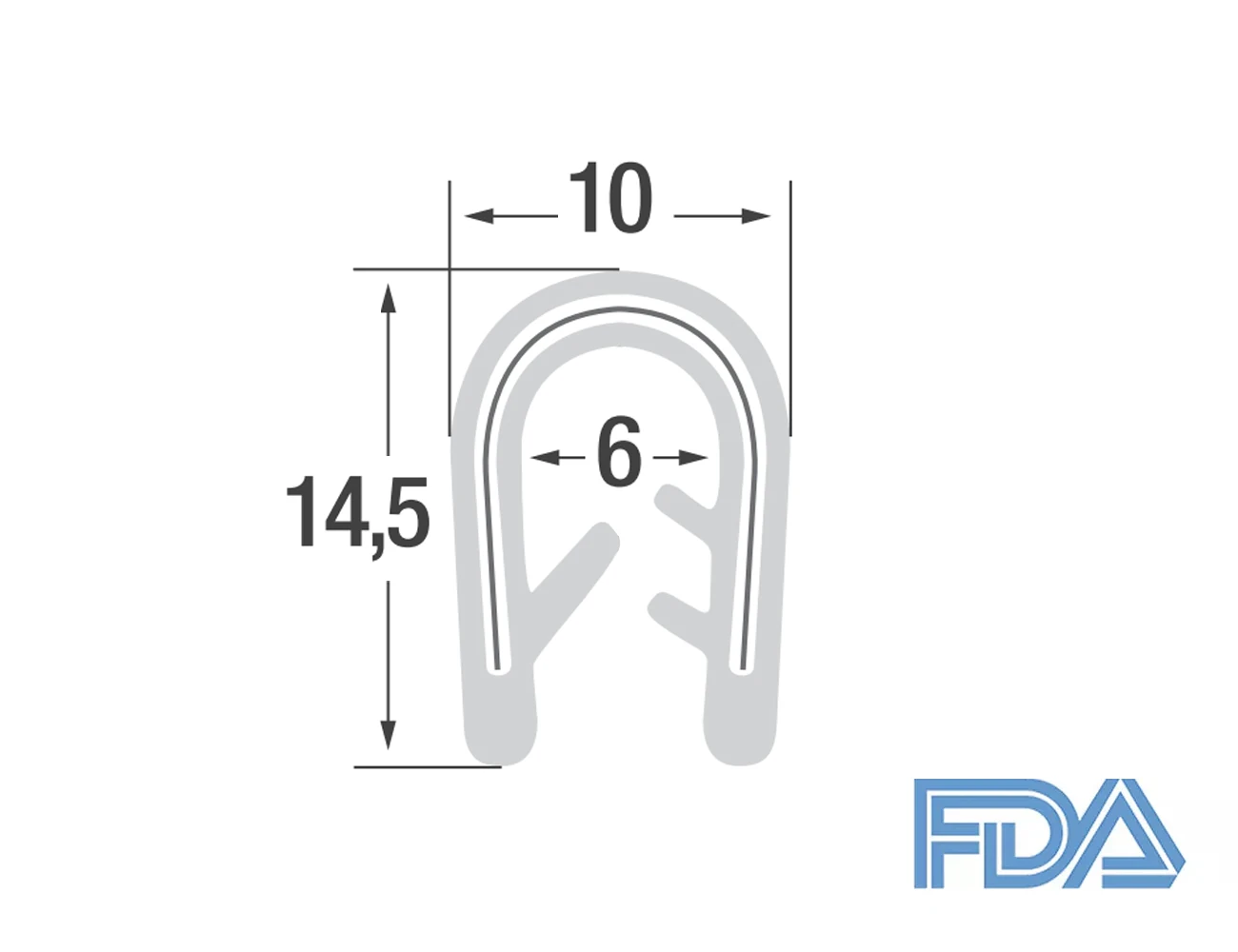 Kantenschutzprofil 14,5x10mm - FDA Silikon 60 Shore mit Drahtklemmband - Klemmbereich 2-4mm