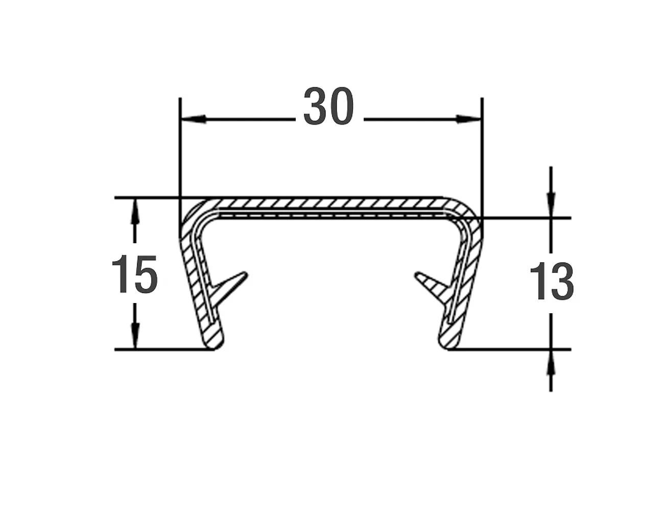 Kantenschutzprofil 15x30mm - PVC mit Stahlklemmband - Klemmbereich 20-23mm