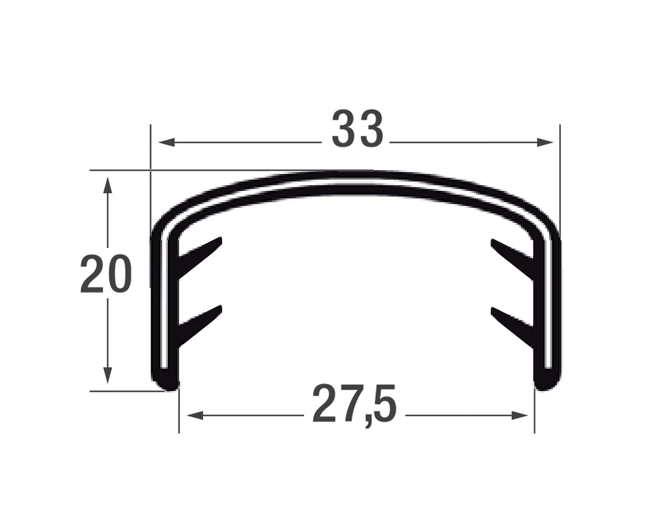 Kantenschutzprofil 20x33mm - PVC mit Stahlklemmband - Klemmbereich 24-27mm