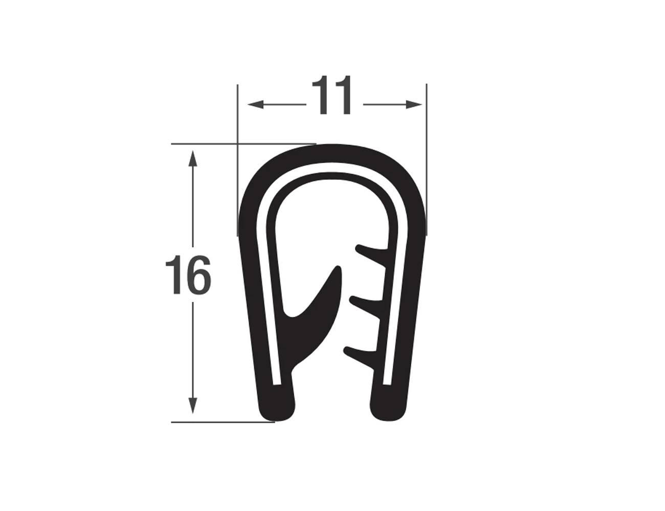 Kantenschutzprofil 16x11mm - PVC mit Stahlklemmband - Klemmbereich 2-6mm