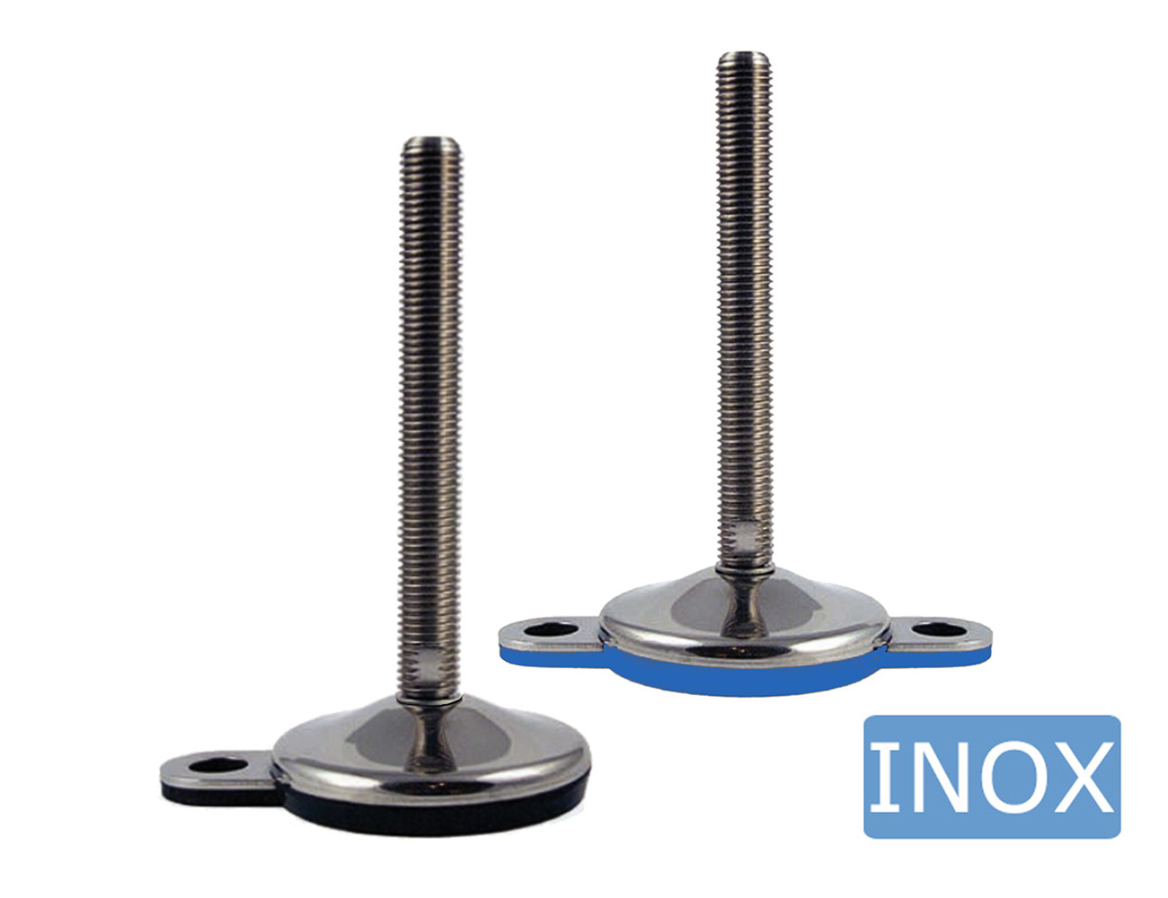 Stellfüße Edelstahl - Hygiene - einvulkanisiertem Anti-Rutschbelag - Befestigungslasche