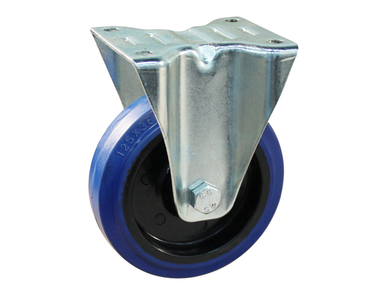 Bockrolle – Platte - blaue Gummi-Reifen