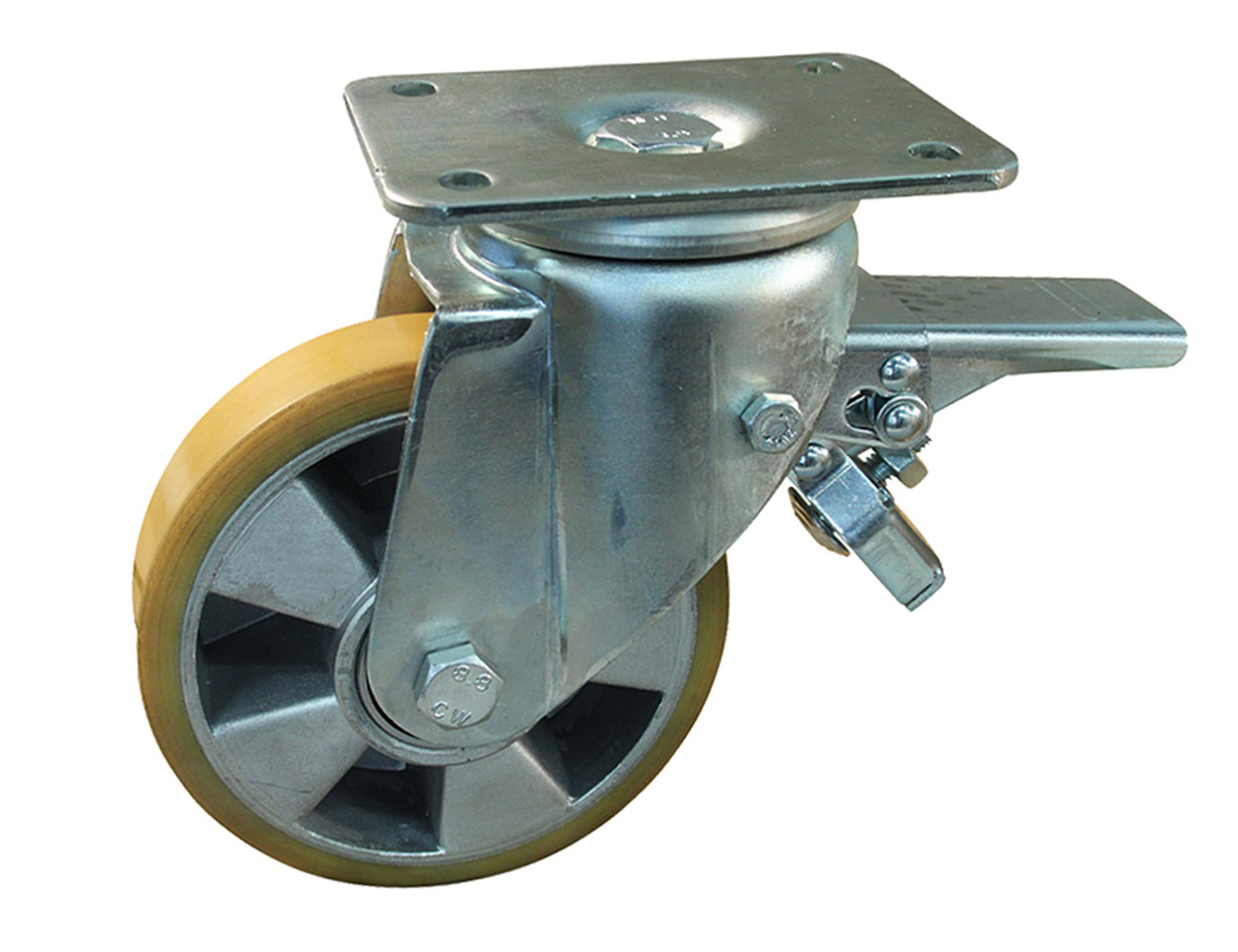 Schwerlast Lenkrolle mit Feststeller – PU Reifen auf Aluminium Felge